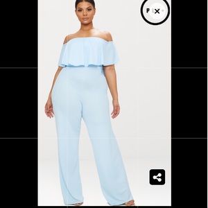 Plus Dusty Blue Frill Jumpsuit